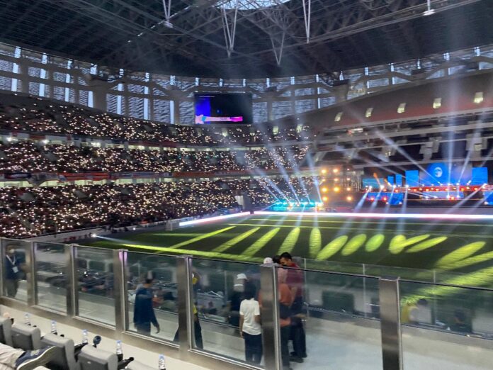 Grand launching Jakarta Intenational Stadium (JIS) akhirnya dilakukan, Minggu (24/7) malam. Foto Rizki/Imtime