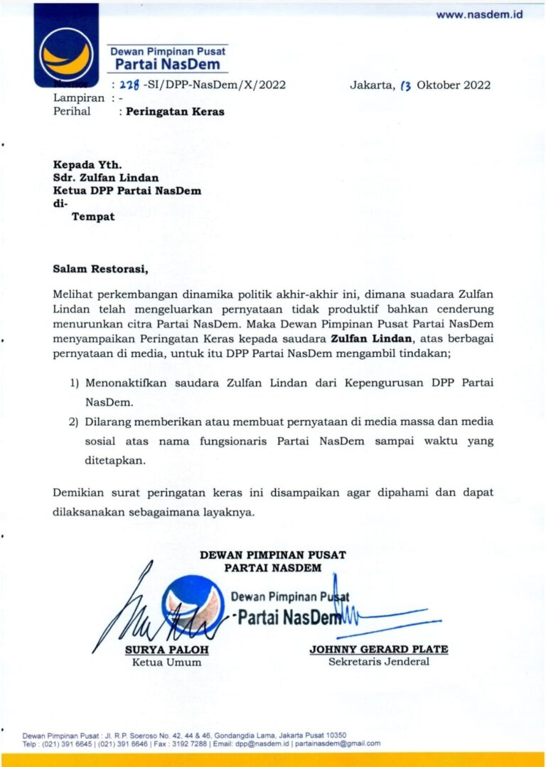 Sebut Anies Antitesis Jokowi, NasDem Nonaktifkan Zulfan Lindan