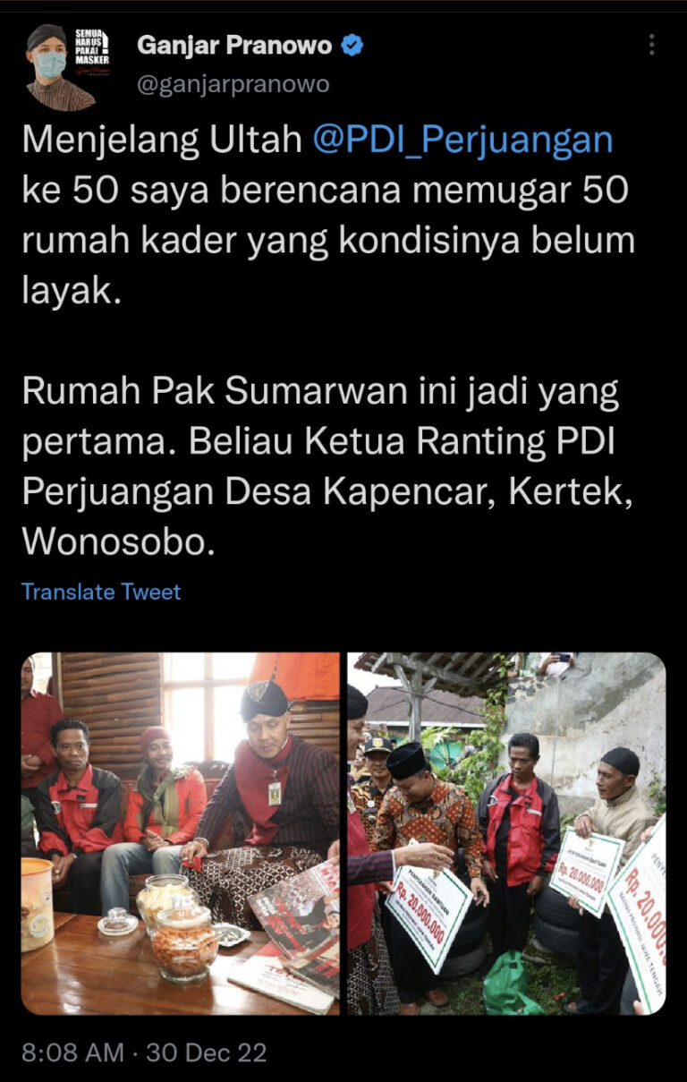 <strong>Bantu Renovasi Rumah Kader PDIP Gunakan Uang Baznas, Ganjar Disebut Norak</strong>