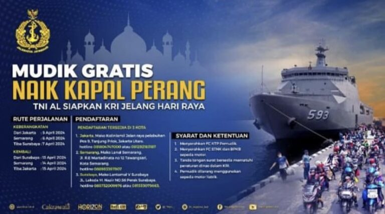 Catat! Sejumlah Rute dan Cara Ikut Mudik Gratis Naik Kapal Perang TNI AL