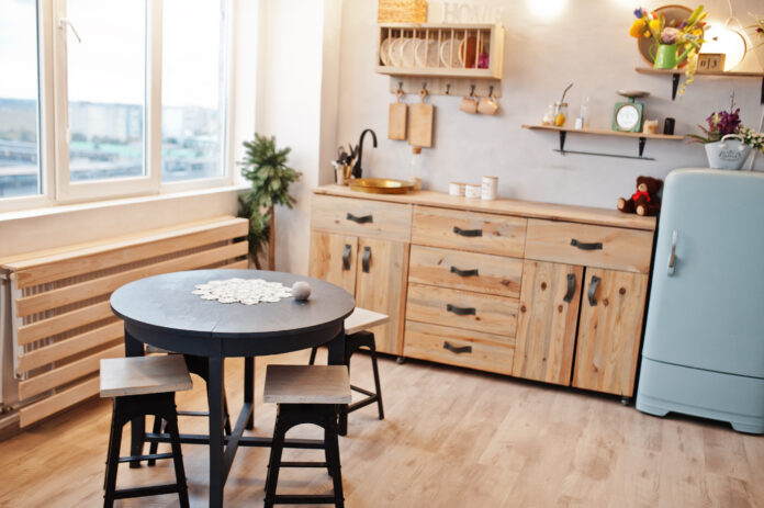 Kitchen interior with vintage old kitchenware.